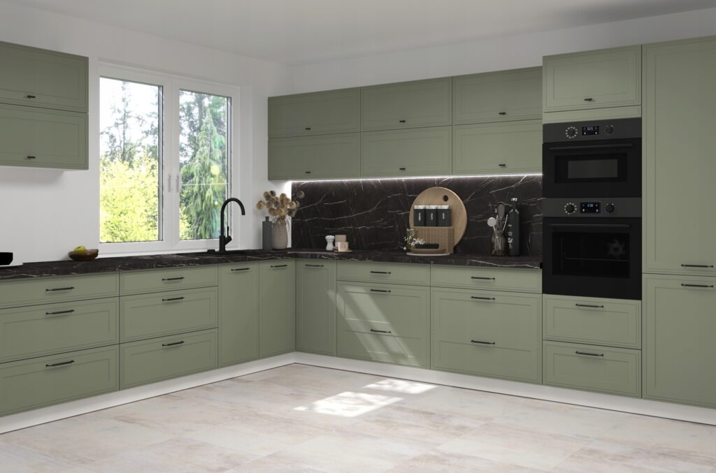 SIGNUM elemes konyhabútor GREEN színű sarok konyhabútor