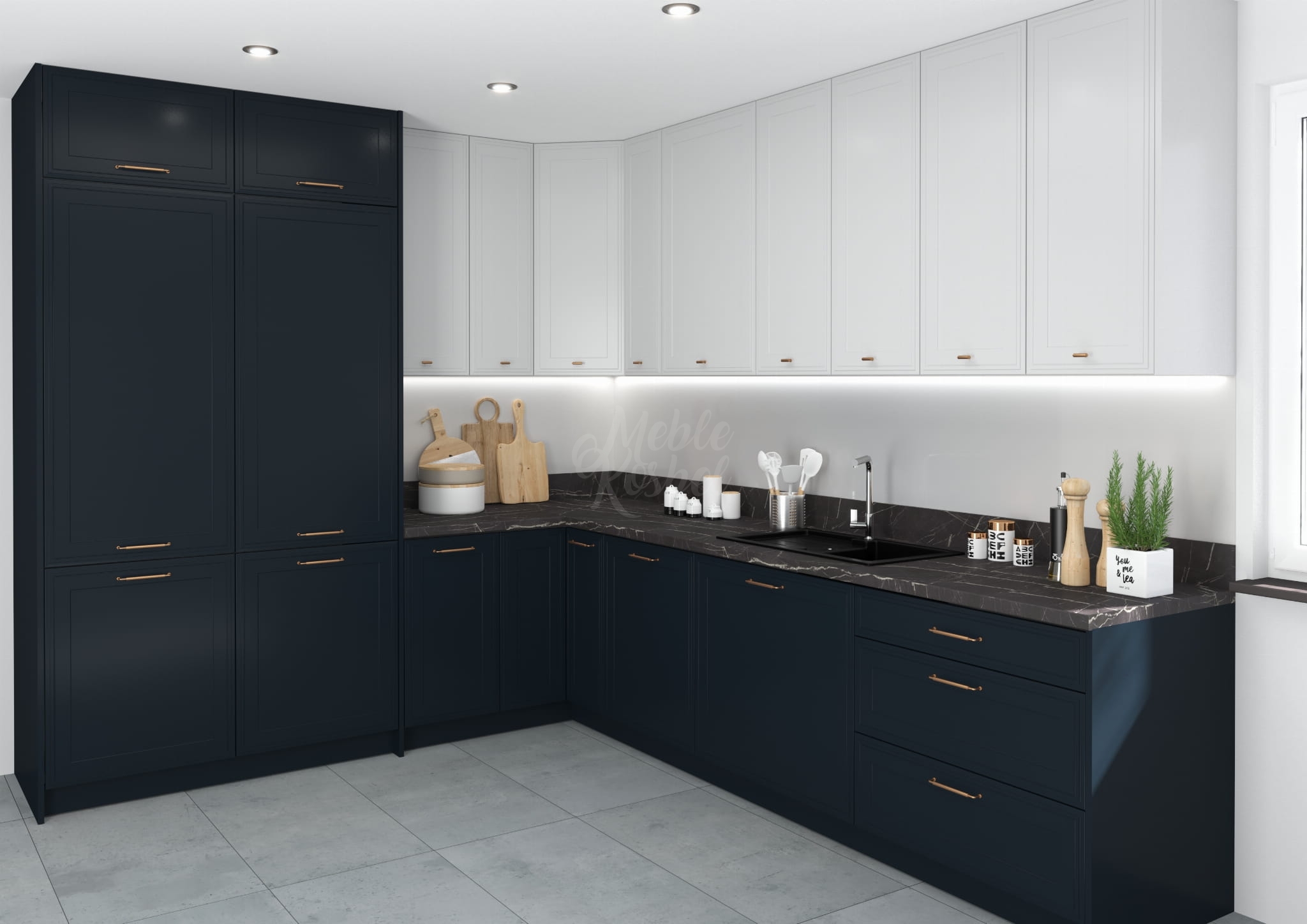 SIGNUM elemes konyhabútor INDYGO színű sarok konyhabútor