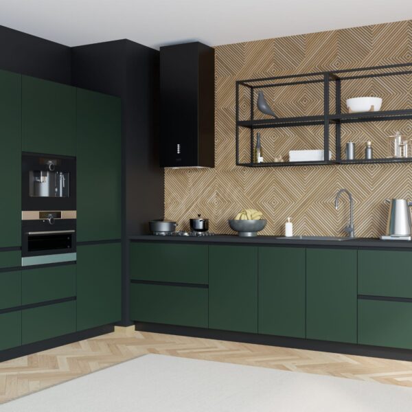 VELDEN emerald zöld elemes konyhabútor – modern sarok konyha