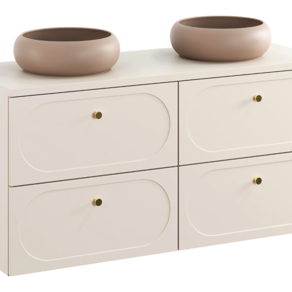 .DONNA SAND komplett fürdőszoba bútor szett 120 cm mosdóval, mosdópulttal és magas szekrénnyel