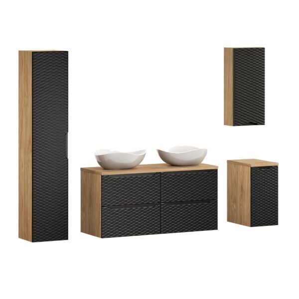 .OCEAN BLACK komplett fürdőszoba bútor szett 120 cm dupla pultmosdóval és mosdópulttal