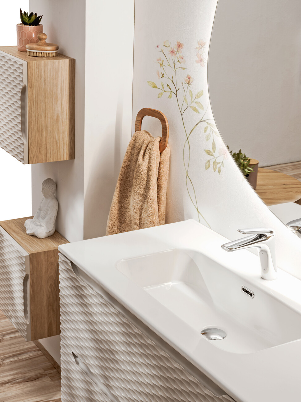 OCEAN BEIGE fürdőszoba bútor fali szekrényekkel és törölközőtartóval