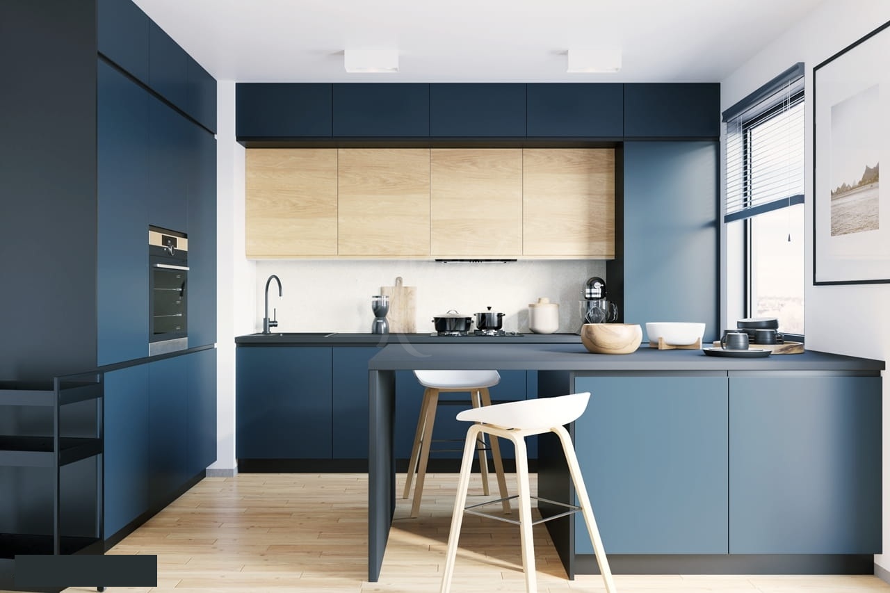 VELDEN navy elemes konyhabútor – teljes sarok konyhai elrendezés