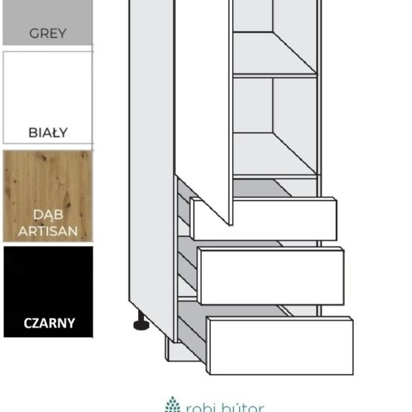 TIVOLI KONYHABÚTOR (D14DP3M) 1-ajtós 3 fiókos kamra szekr. 60 cm_elemes konyhabútor_konyhabútor