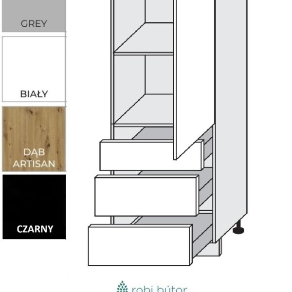AMARO KONYHABÚTOR (D14DP3M) 1-ajtós 3 fiókos kamra szekr. 60 cm_elemes konyhabútor