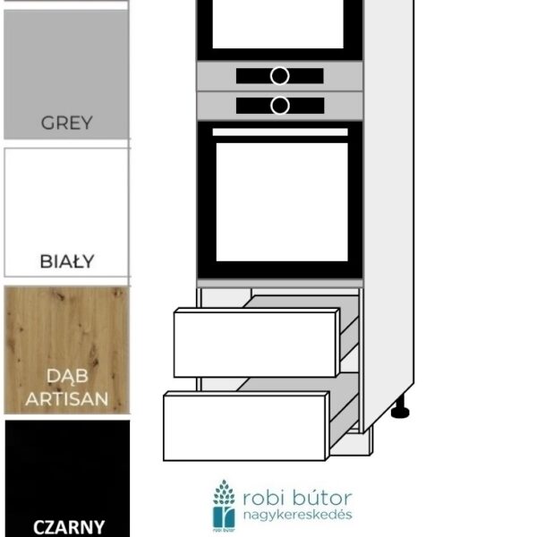 TIVOLI KONYHABÚTOR 1-AJTÓS 2 FIÓKOS MIKRÓ-SÜTŐ BEÉP. SZEKR.60CM (D14RU2A284)_elemes konyhabútor_konyhabútor