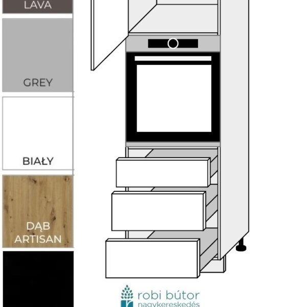 TIVOLI KONYHABÚTOR 1-AJTÓS 3 FIÓKOS SÜTŐ BEÉP. SZEKR.60CM (D14RU3R)_elemes konyhabútor_konyhabútor