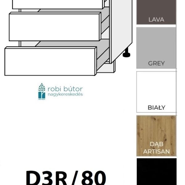 BRERRA MATT KONYHABÚTOR 3 FIÓKOS szekrény 80 cm  (D3R80)_elemes konyhabútor