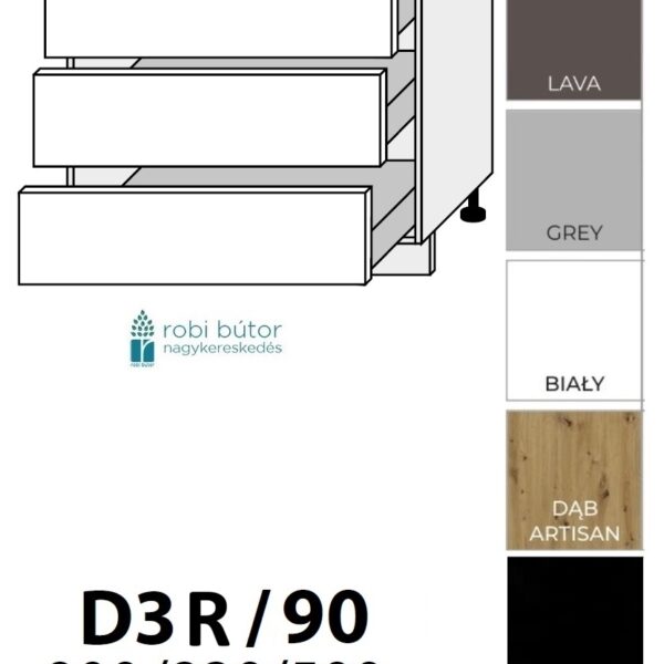 PRATO KONYHABÚTOR 3 FIÓKOS szekrény 90 cm  (D3R90)_elemes konyhabútor