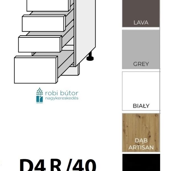 FLORENCE MAGASFÉNYŰ KONYHABÚTOR 4 FIÓKOS szekrény 40 cm  (D4R40)_elemes konyhabútor