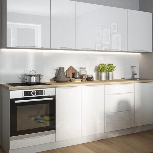 Napoli magasfényű fehér elemes konyhabútor letisztult modern konyhához
