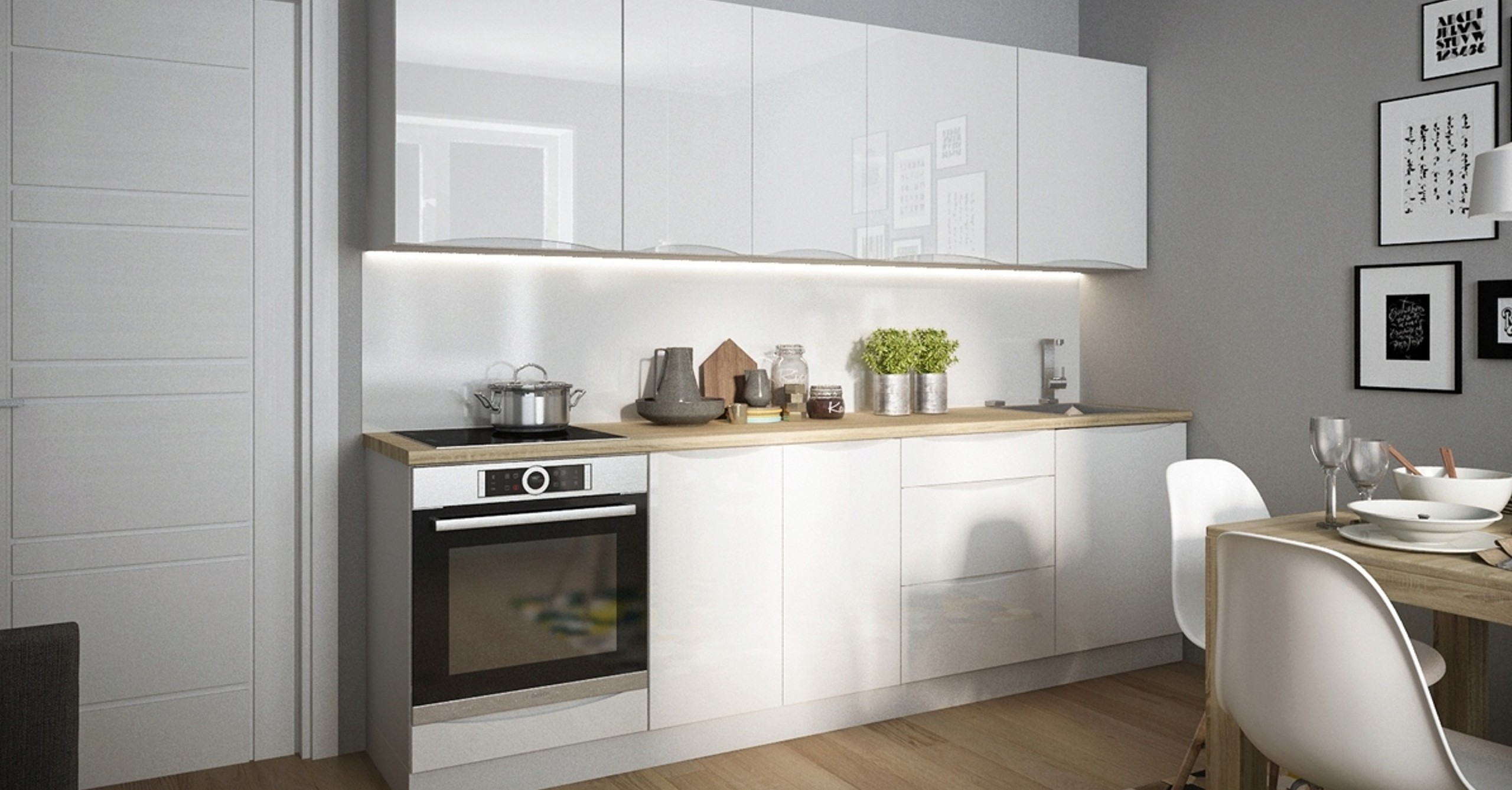 Napoli magasfényű fehér elemes konyhabútor letisztult modern konyhához