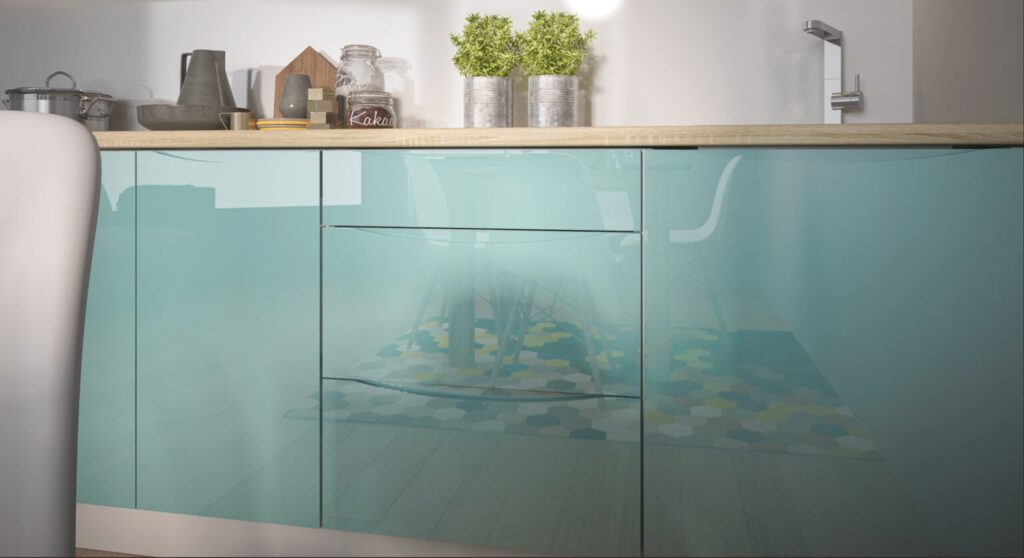 Napoli magasfényű elemes konyhabútor közeli 2 részlet munkaterülettel