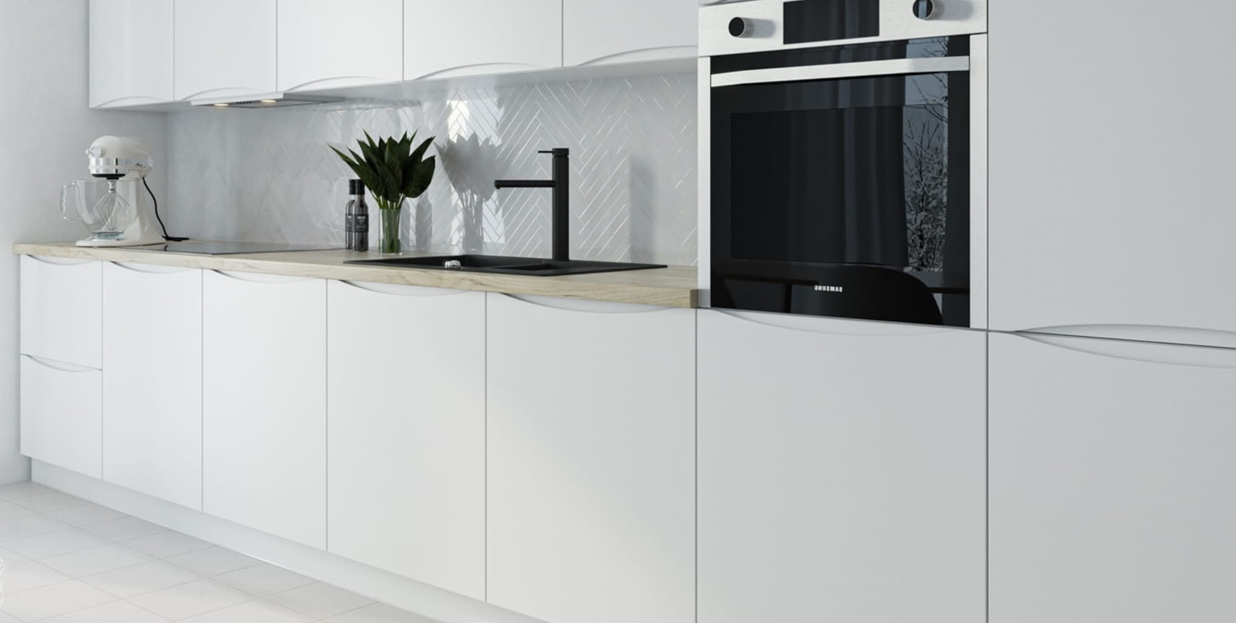 Napoli matt elemes konyhabútor közeli 4 részlet tároló zónával