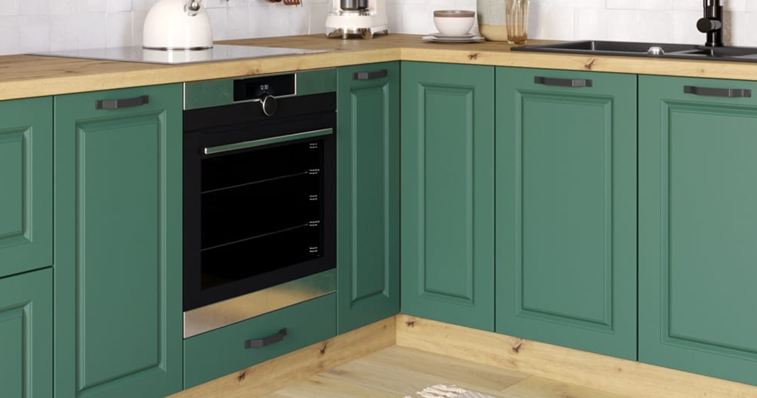 PESCARA zöld alsó konyhaszekrények beépített sütővel – keretes front