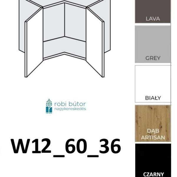 NAPOLI MAGASFÉNYŰ KONYHABÚTOR 2-ajtós FELSŐ sarokszekrény 60 cm (W12_60_36)_elemes konyhabútor