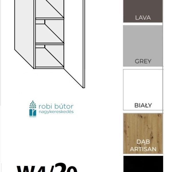 BRERRA MAGASFÉNYŰ 1-ajtós FELSŐ szekrény 20 cm (W4_20 )_elemes konyhabútor_konyhabútor