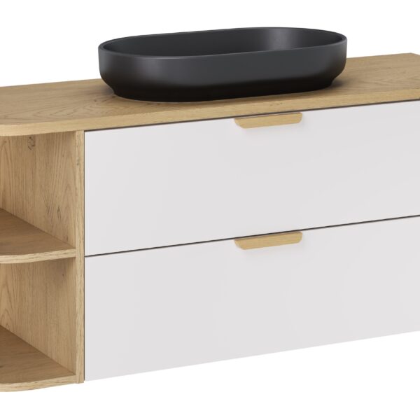 ASTER WHITE komplett fürdőszoba bútor szett 120 cm – pulttal + mosdóval + polcelemekkel (SET-ASW B CREMONA 120CM UN RIVER)