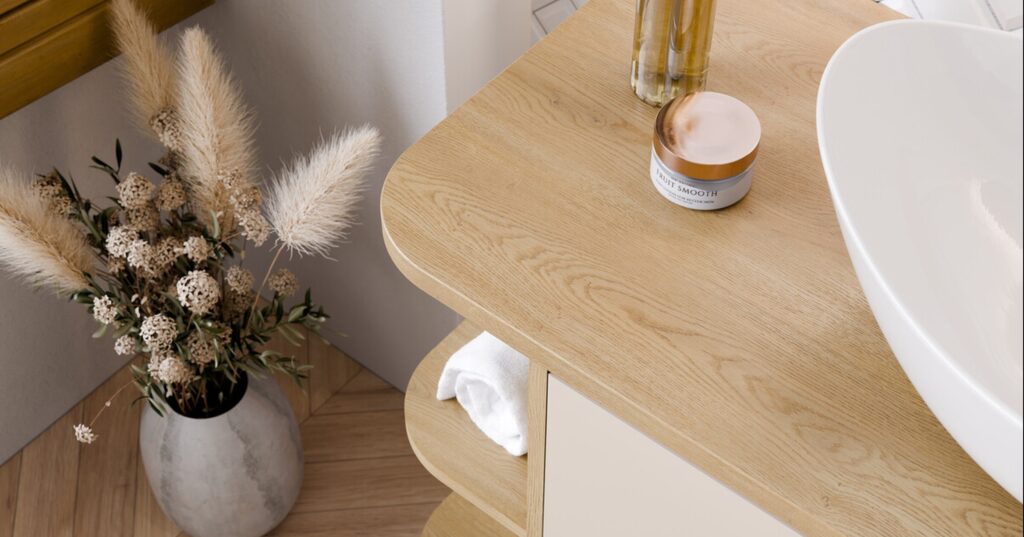 Aster Green fa hatású mosdópult lekerekített sarokkal – részletfotó