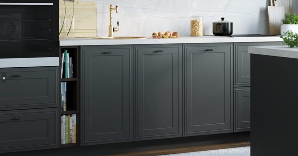 DIAMANTE elemes konyhabútor 1-ajtós FELSŐ szekrény 50cm (W6B50_HK_aventos)_elemes konyhabútor Olcsó konyhabútor stílus ötlet – DIAMANTE keretes front szürke kivitelben, nyitott polcos köztes elem