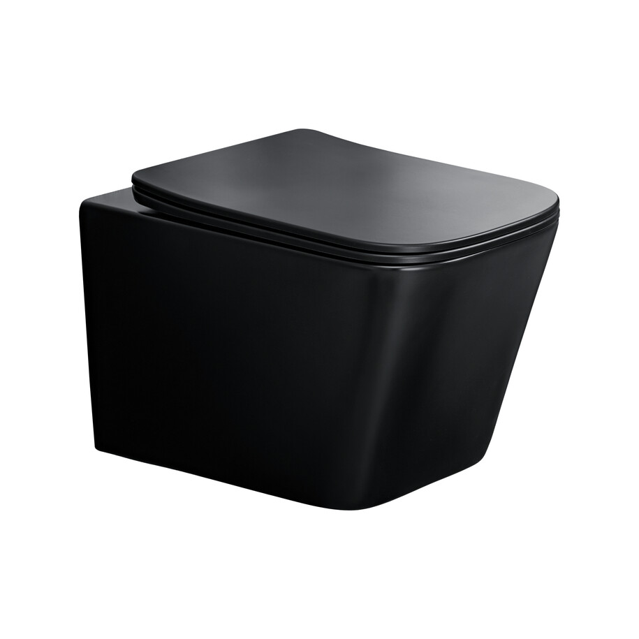 FALI WC FEKETE (E-1060A) WALL HUNG TOILET BLACK ( E-1060A ) Fekete fali WC csésze ülőkével – zárt ülőke, modern matt megjelenés