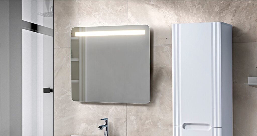 Fürdőszoba fali tükör modern 73×80 cm – RETRO 840 FSC Fürdőszoba tükör beépített felső világítással – szögletes kialakítás