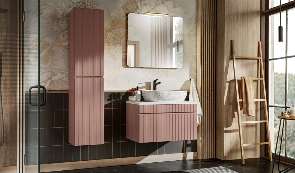 ICONIC ROSE kompakt modern fürdőszoba bútor szett – mosdószekrény és magas szekrény