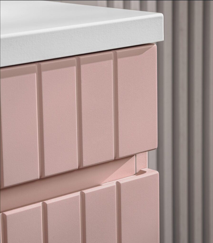 ICONIC ROSE mosdószekrény sarokrészlet fehér pulttal – modern fürdőszoba bútor