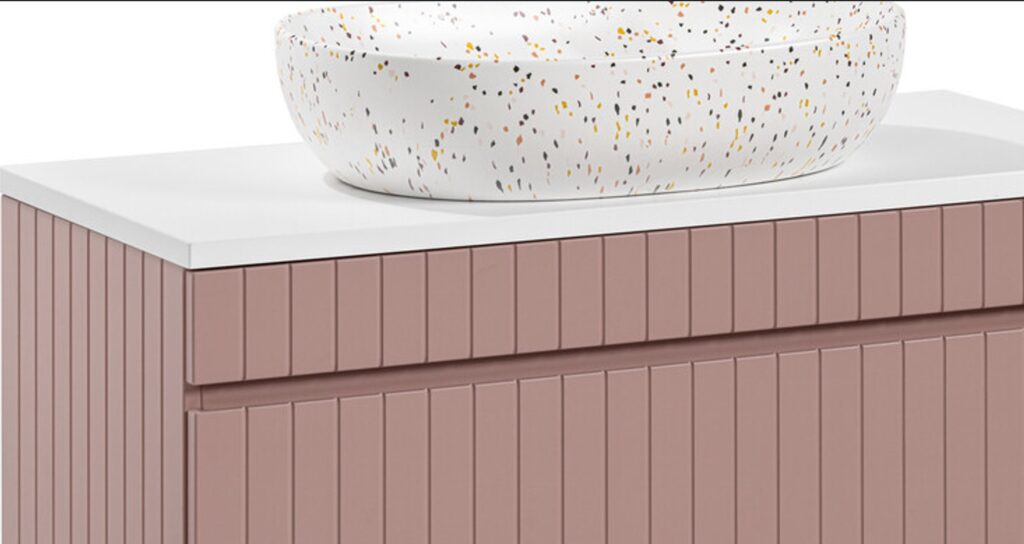 ICONIC ROSE mosdószekrény pulttal és tálmosdóval – fürdőszoba bútor szett részlet