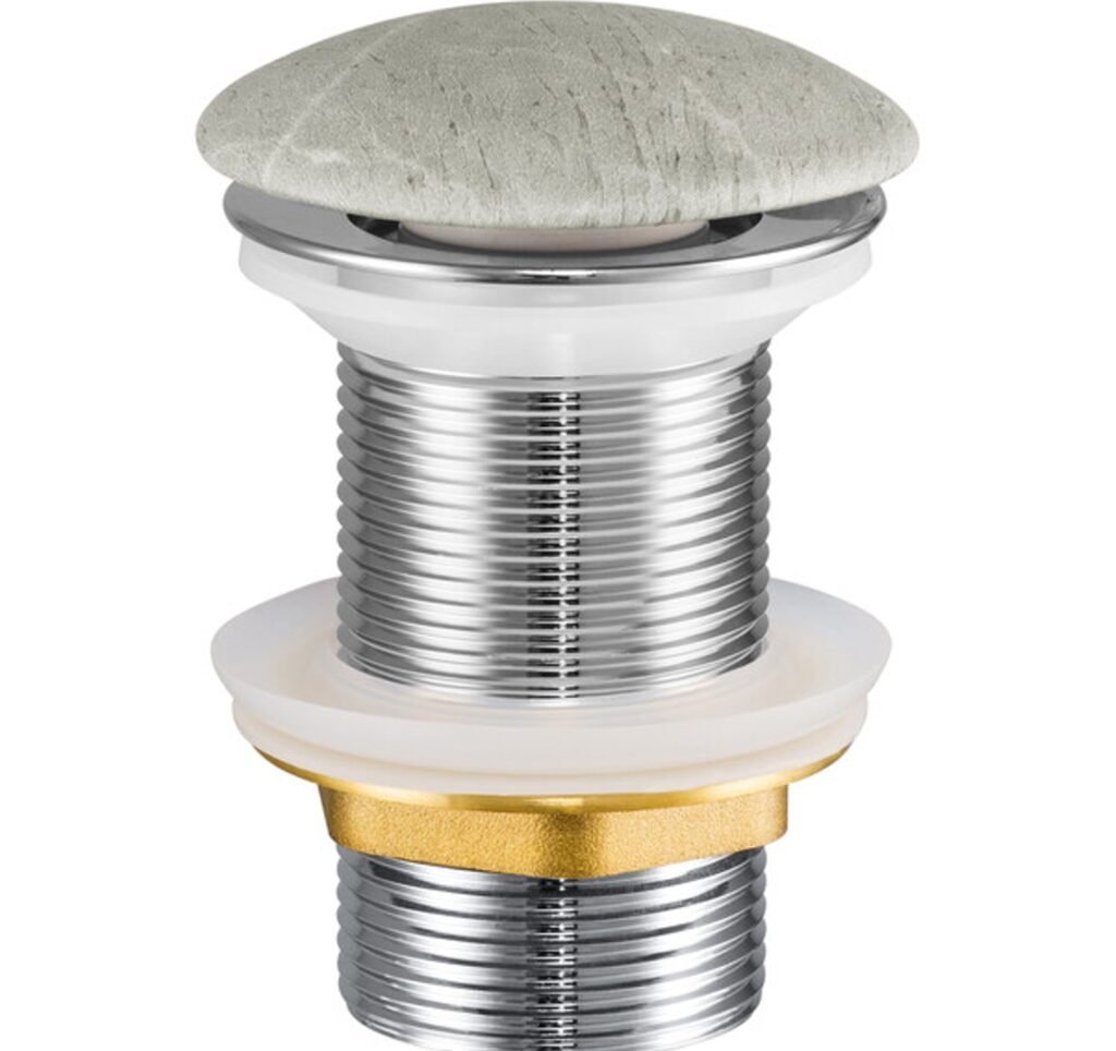 Mosdó lefolyó dugó CLICK-CLACK T201MFG-3 Szürke kőhatású fedlapos mosdó lefolyó dugó, króm menetes test