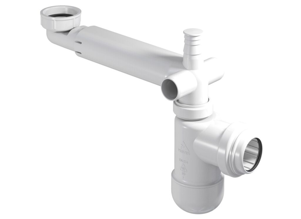 Mosdó szifon szaniter SYFON PRELOC 400 BLACK Fehér mosdó szifon oldalkivezetéssel és csatlakozó csonkkal, bútorbarát kivitel
