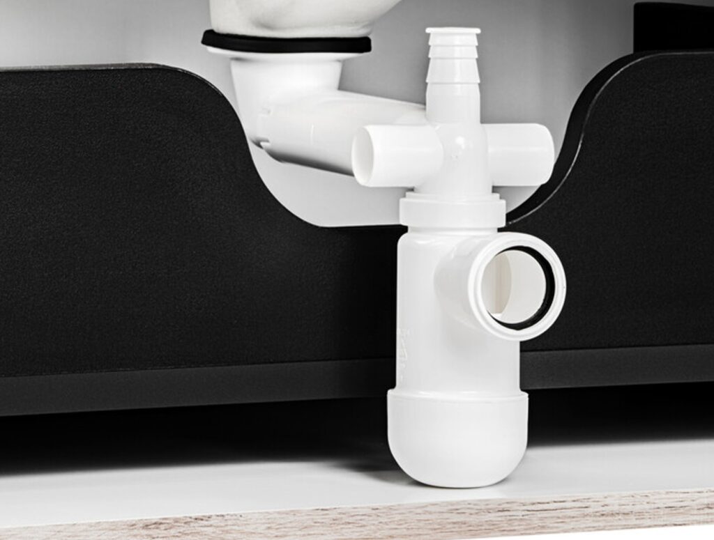 Mosdó szifon szaniter SYFON PRELOC 400 BLACK Fürdőszoba szifon beépítve mosdószekrényben, helytakarékos csatlakozással