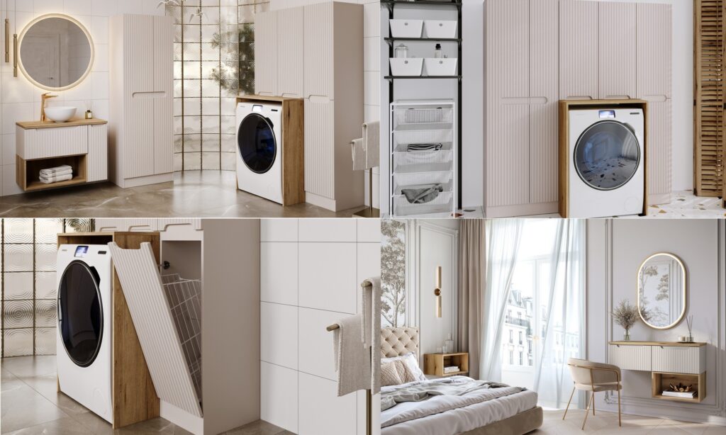 NOVA CASHMERE Qubik felső szekrény 30x30cm 1 ajtó NOVA CASHMERE 83-30-1DQ NOVA Cashmere fürdőszoba bútor kollekció kollázs tároló- és mosógépmegoldásokkal