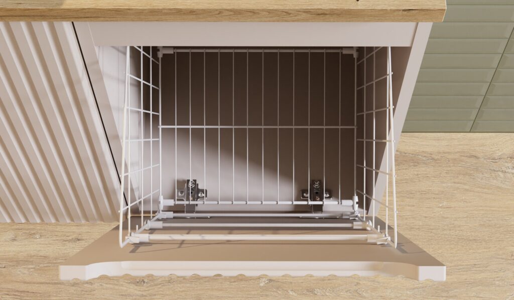 NOVA CASHMERE Qubik felső szekrény 30x30cm 1 ajtó NOVA CASHMERE 83-30-1DQ NOVA Cashmere lehajtható szennyeskosár elem fehér fém kosárral