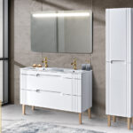 FIJI WHITE fürdőszoba bútor szett 120 cm – dupla mosdóval, LED tükörrel, magas szekrénnyel (SET-FW LAVA 120CM 1)