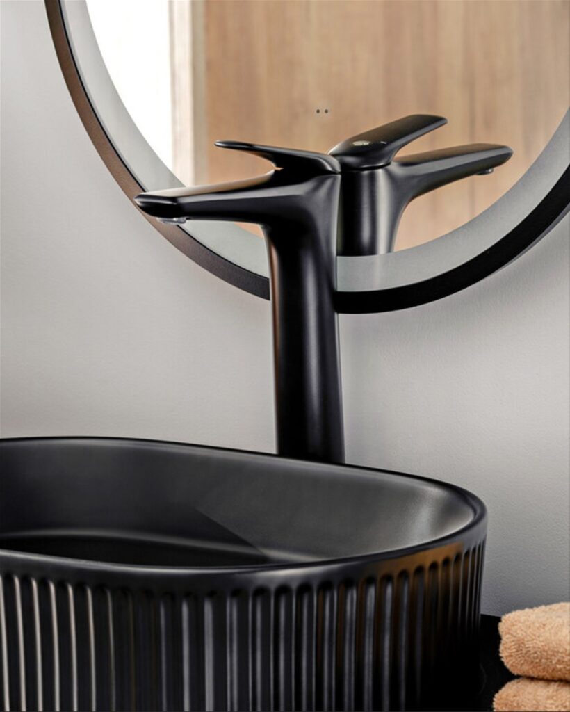 Mosdó csaptelep – NIAGARA UM 03 BLACK 86001B Matt fekete magas mosdó csaptelep tálmosdóval – modern csaptelep