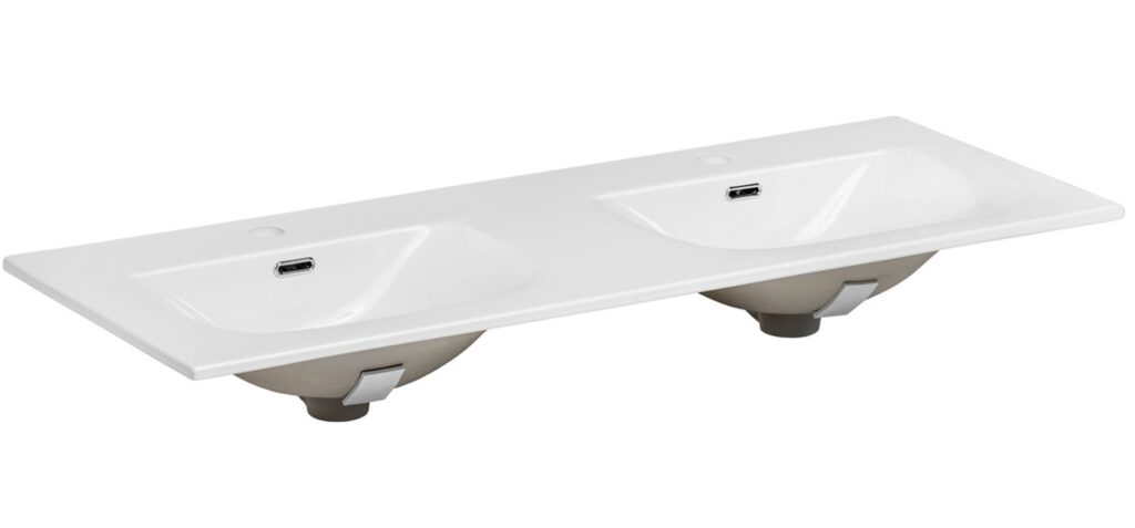Süllyesztett mosdó – Bútorba építhető mosdó egymedencés 60 cm – Fehér Mat SKY 1 60 MATT WHITE ( E-8099-60 )-SM Dupla süllyesztett mosdó két medencével, hosszú fehér kerámia kivitelben