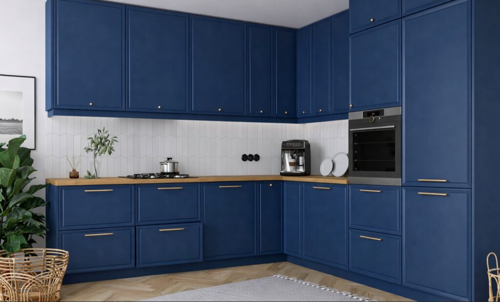 .ROMA ELEMES KONYHABÚTOR GRAFIT U ALAKÚ SAROK KONYHA ÖSSZEÁLLÍTÁS konyhabútor ROMA kék elemes konyhabútor matt festett fronttal, modern sarokkonyha fa munkalappal