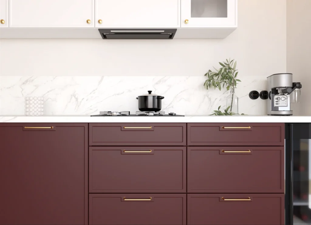 AREZZO KONYHABÚTOR Magas 40es cargokosaras elem(1D14K40 ) AREZZO bordó festett frontos konyhabútor alsó fiókos részlet