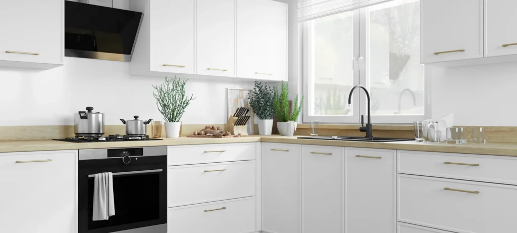 AREZZO KONYHABÚTOR Magas 40es cargokosaras elem(1D14K40 ) AREZZO fehér sarok konyhabútor közelről világos munkalappal