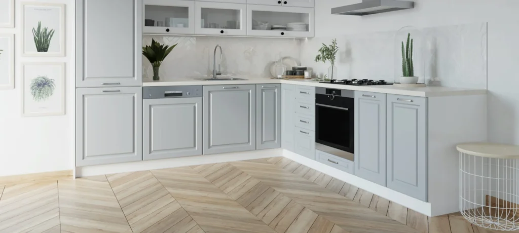 .EMPORIUM KONYHABÚTOR FEHÉR 360 cm Összeállítás EMPORIUM konyhabútor közeli kép grey stone mart front részletről