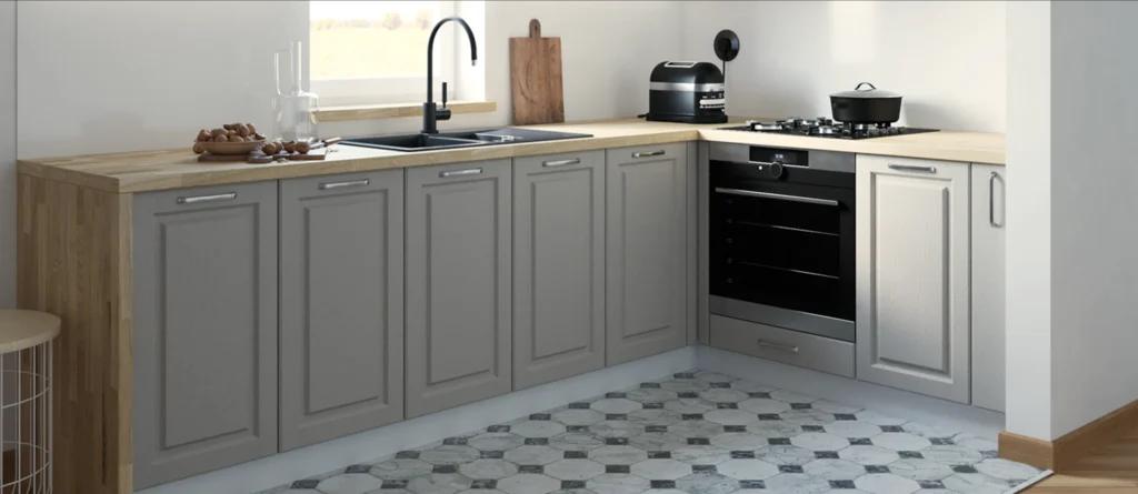 .EMPORIUM KONYHABÚTOR FEHÉR 360 cm Összeállítás EMPORIUM konyhabútor alsó elemek közeli látványa modern klasszikus stílusban