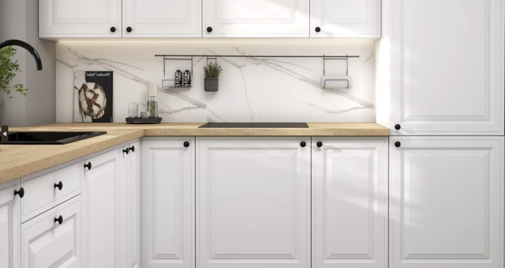 FIRENZE elemes konyhabútor 1-ajtós FELSŐ szekrény 50cm (W6B50_HK_aventos)_elemes konyhabútor FIRENZE fehér konyhabútor munkapult és alsó elemek részlete