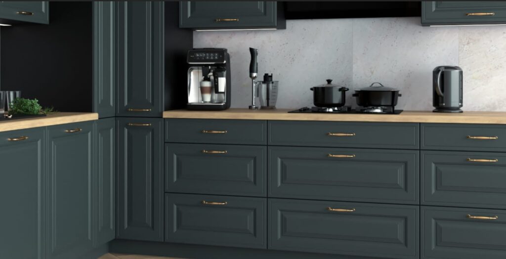 FIRENZE elemes konyhabútor 1-ajtós FELSŐ szekrény 50cm (W6B50_HK_aventos)_elemes konyhabútor FIRENZE sötét festett frontos konyhabútor fiókos elemek közeli képe