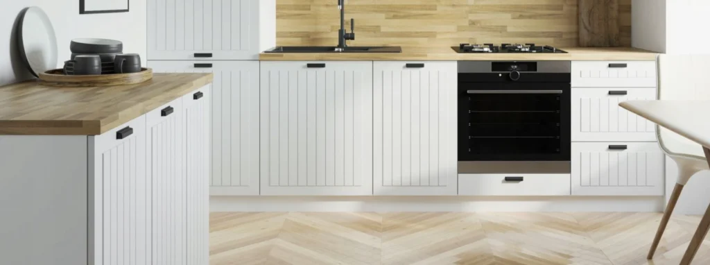 LIVORNO KONYHABÚTOR (D12R 90+polka) 1 AJTÓS SAROK szekr. 90 cm LIVORNO fehér frontos konyhabútor alsó részlet fekete fogantyúkkal