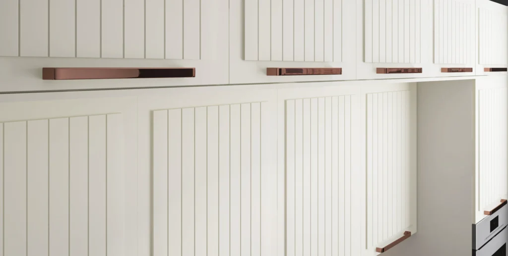 LIVORNO KONYHABÚTOR (D12R 90+polka) 1 AJTÓS SAROK szekr. 90 cm LIVORNO krém konyhabútor felső és alsó elemek közeli nézetben