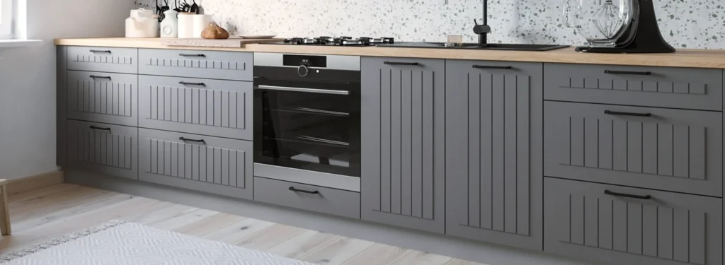 LIVORNO KONYHABÚTOR (D12R 90+polka) 1 AJTÓS SAROK szekr. 90 cm LIVORNO szürke festett frontos konyhabútor alsó részlet