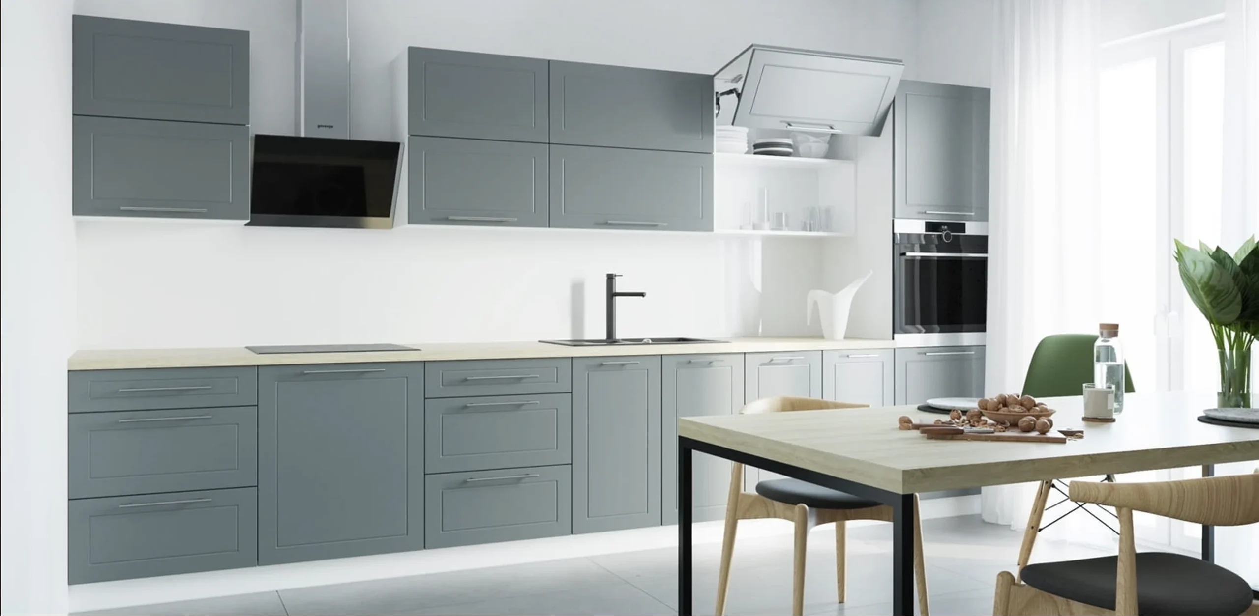 QUANTUM KONYHABÚTOR GRAPHITE 400cm QUANTUM konyhabútor graphite frontokkal 400 cm széles összeállításban