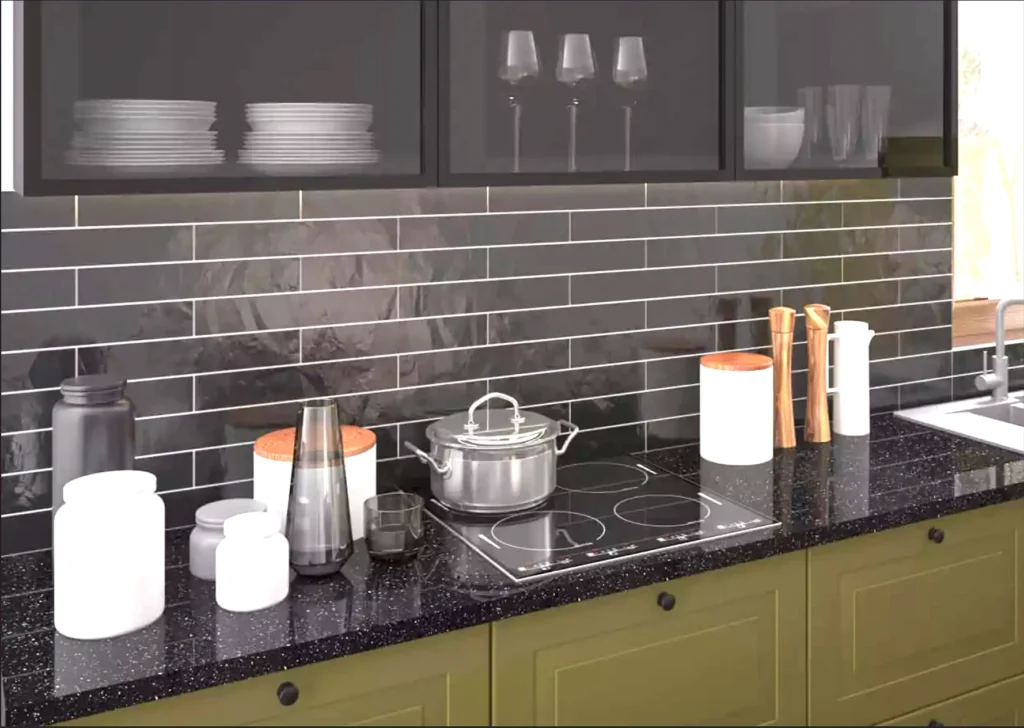 RIMINI KONYHABÚTOR (D13U) VAK SAROK 1 AJTÓS SAROK szekrény RIMINI konyhabútor fekete felső üvegajtós elemekkel és zöld alsó szekrényekkel