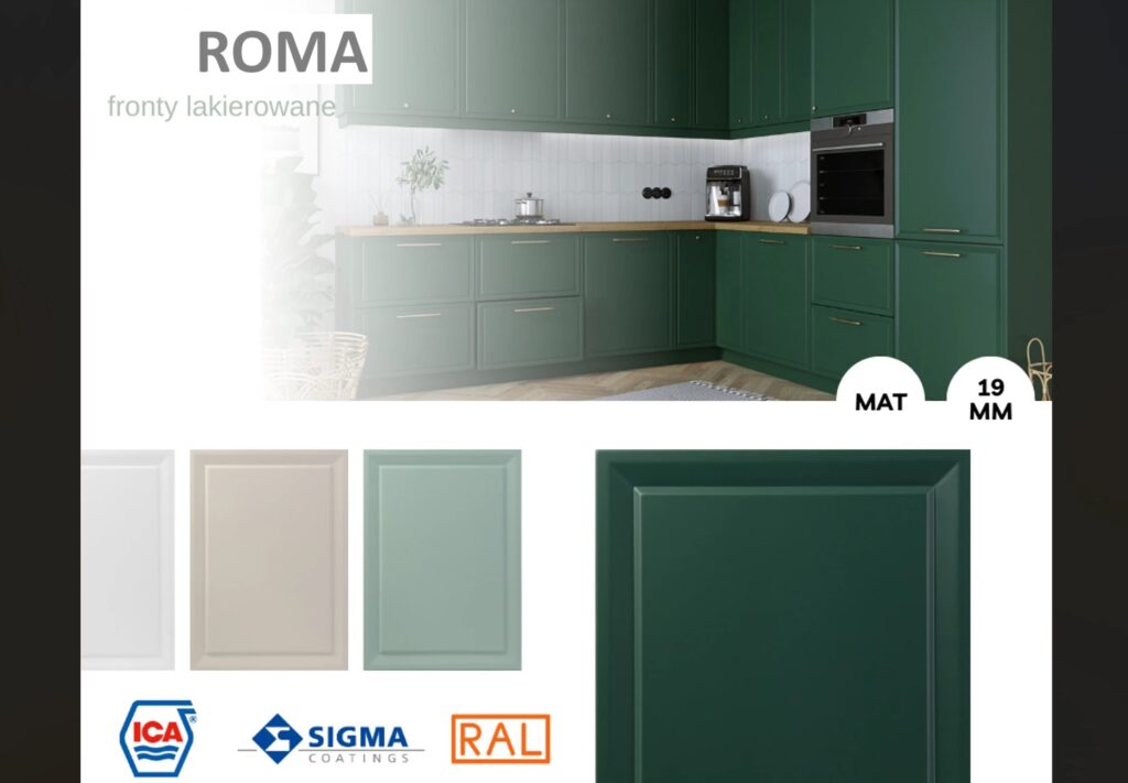 .ROMA ELEMES KONYHABÚTOR GRAFIT U ALAKÚ SAROK KONYHA ÖSSZEÁLLÍTÁS konyhabútor ROMA festett frontos konyhabútor frontminta, matt 19 mm-es mart ajtófront színváltozatokkal